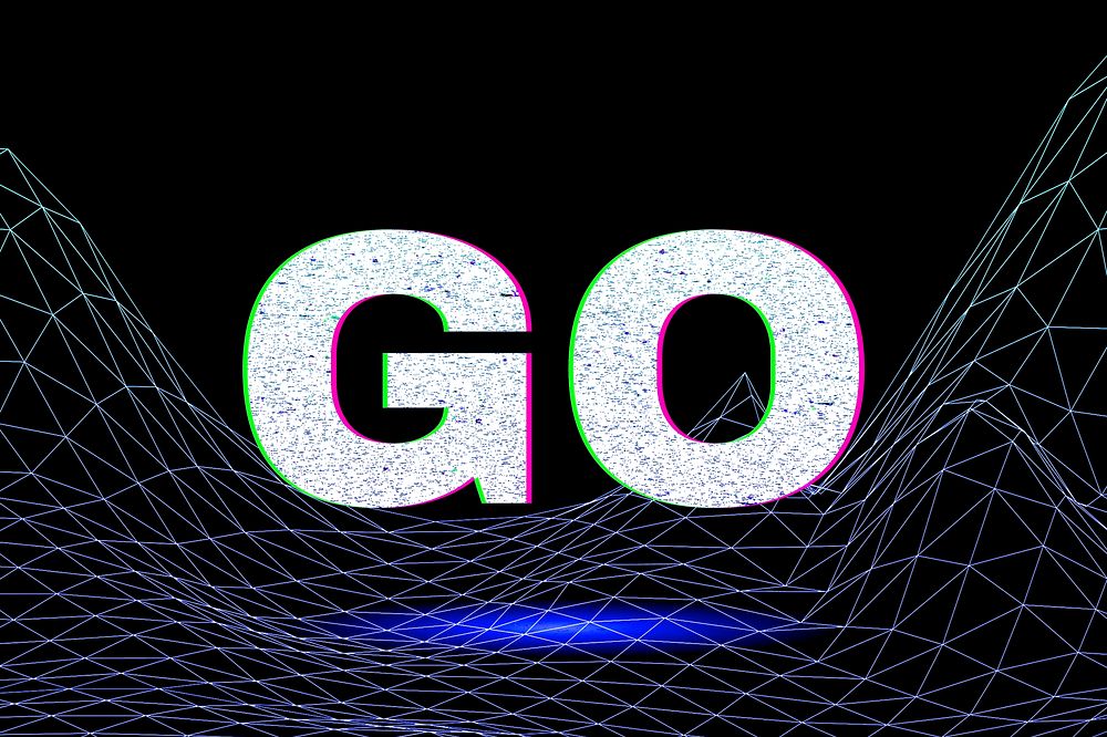 Futuristic wave grid go neon text typography