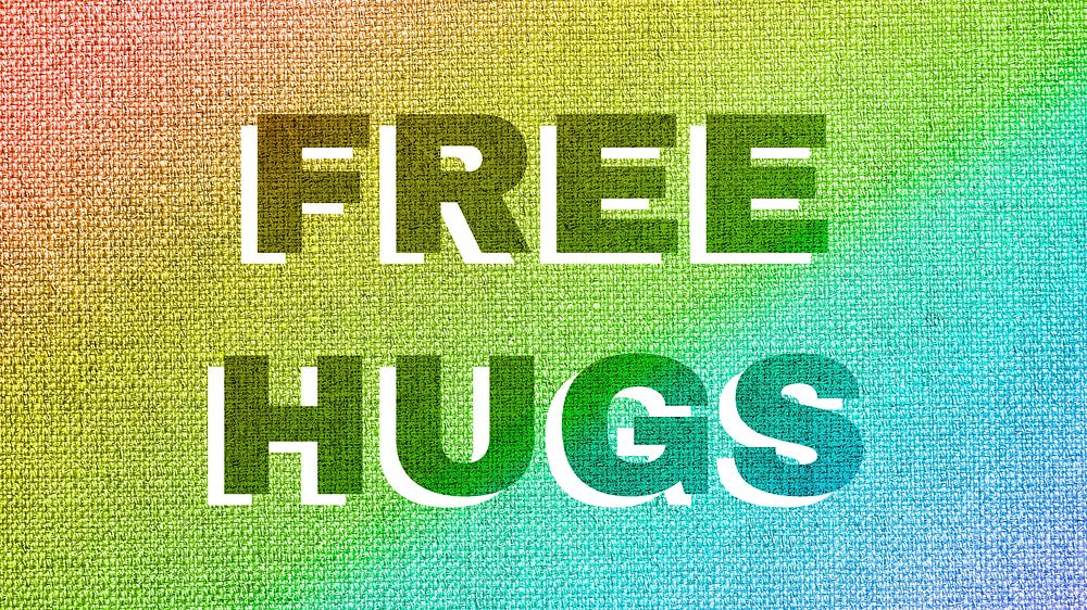 Rainbow free hugs word LGBT font shadow typography