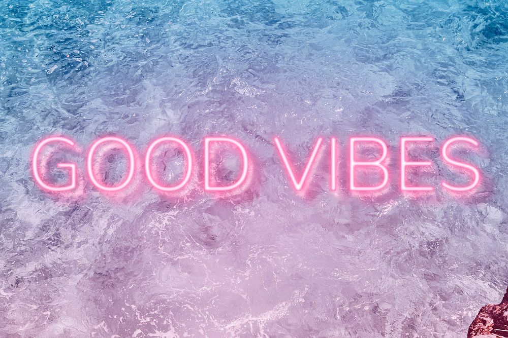Good vibes neon word typography ocean gradient