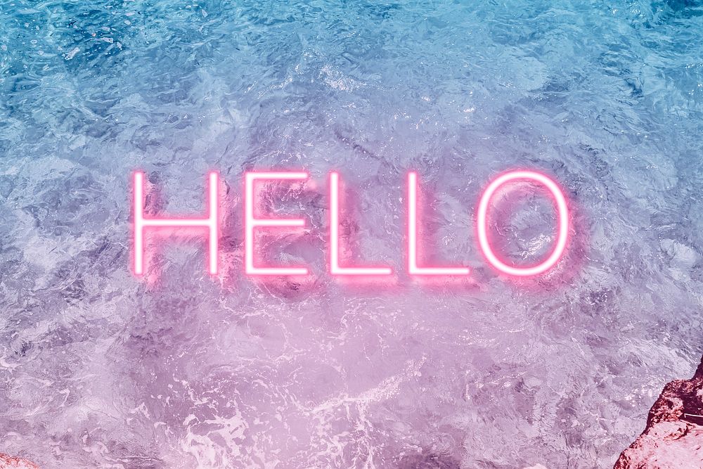 Hello neon word typography ocean gradient