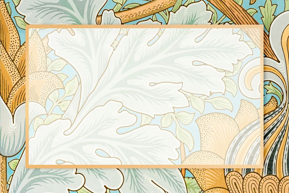 Frame in William Morris inspired pattern background