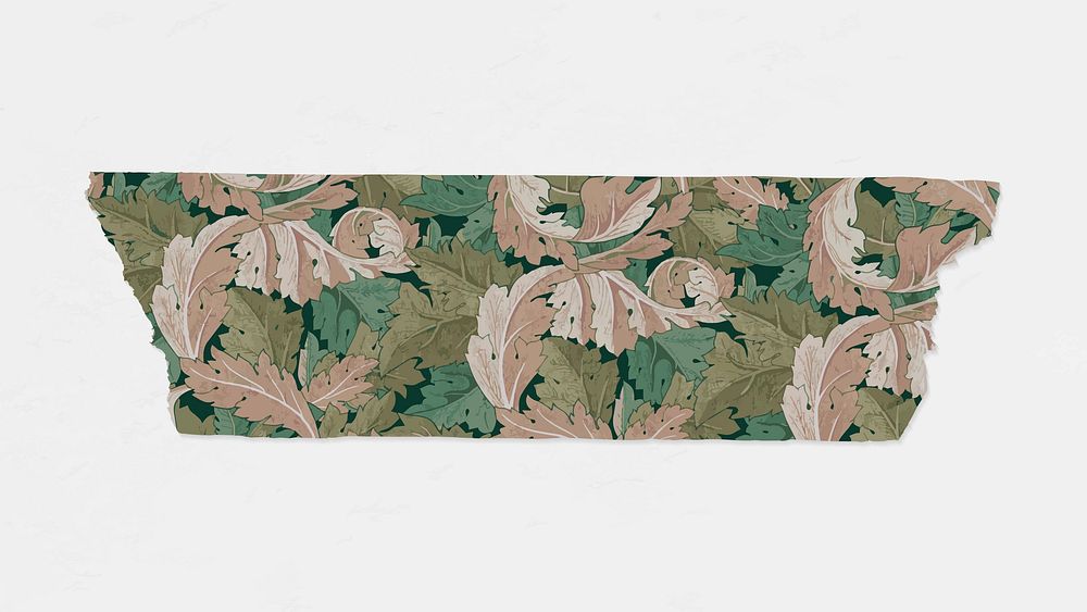 Leafy washi tape vector diary sticker remix from artwork by William Morris