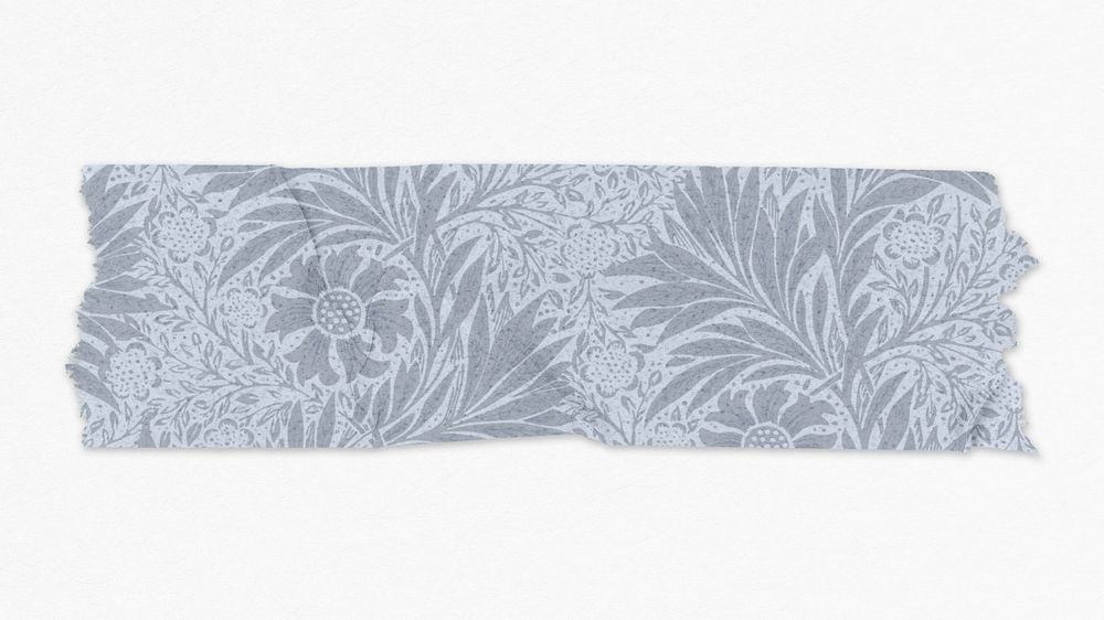 Silvery marigold washi tape psd sticker remix from artwork by William Morris