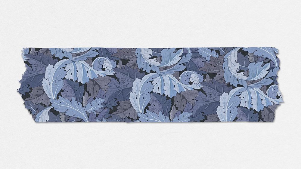 Leafy washi tape psd blue journal sticker remix from artwork by William Morris