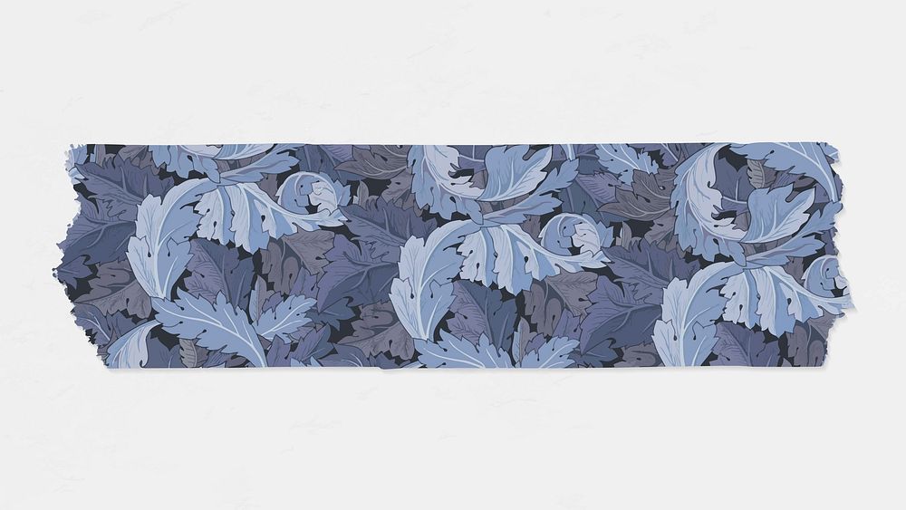Leafy washi tape vector blue journal sticker remix from artwork by William Morris