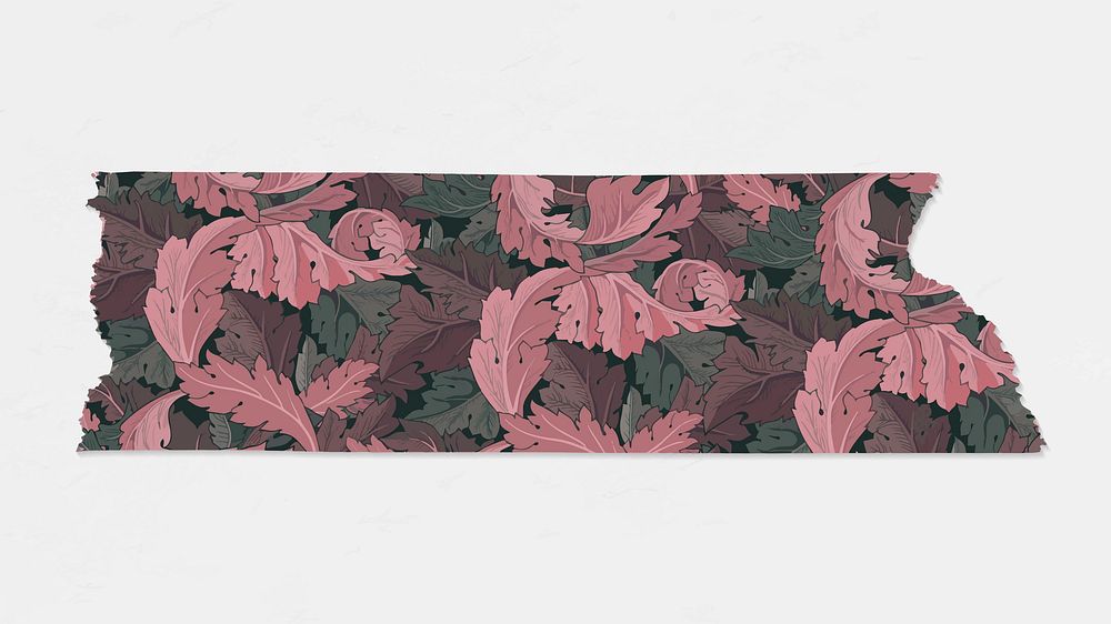 Leafy washi tape vector pink journal sticker remix from artwork by William Morris