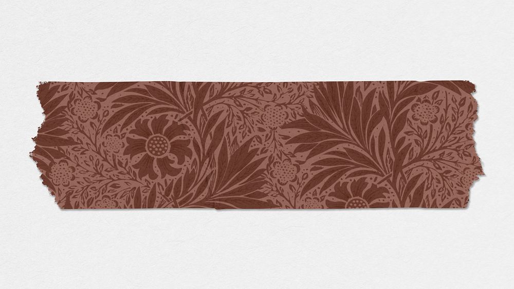 Marigold flower washi tape psd journal sticker remix from artwork by William Morris