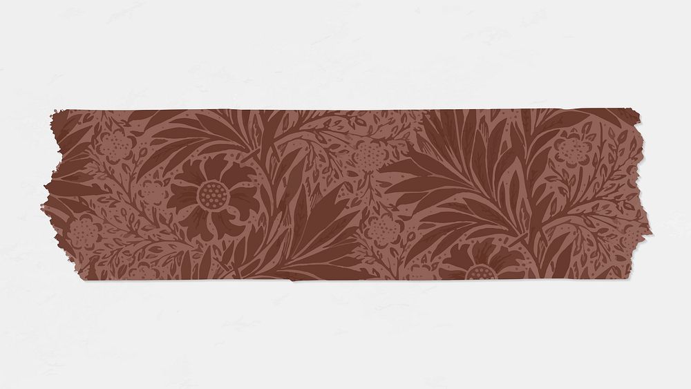 Marigold flower washi tape vector journal sticker remix from artwork by William Morris