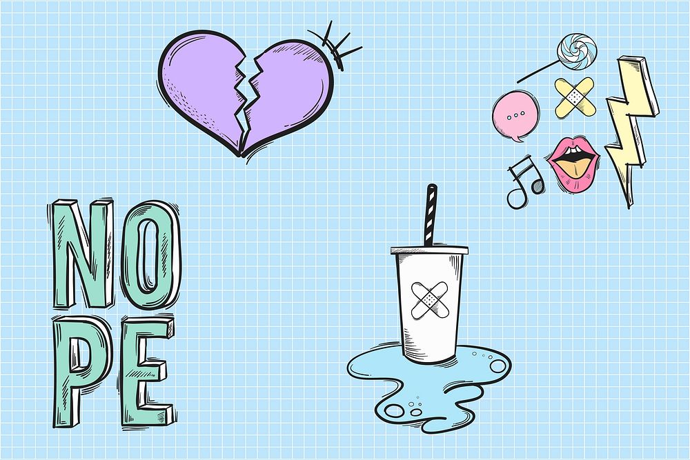 Funky social media doodle vector cartoon sticker set