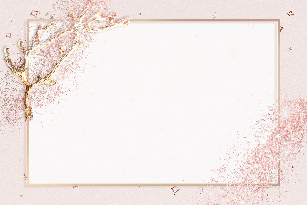 Glittery gold frame sparkly pink background