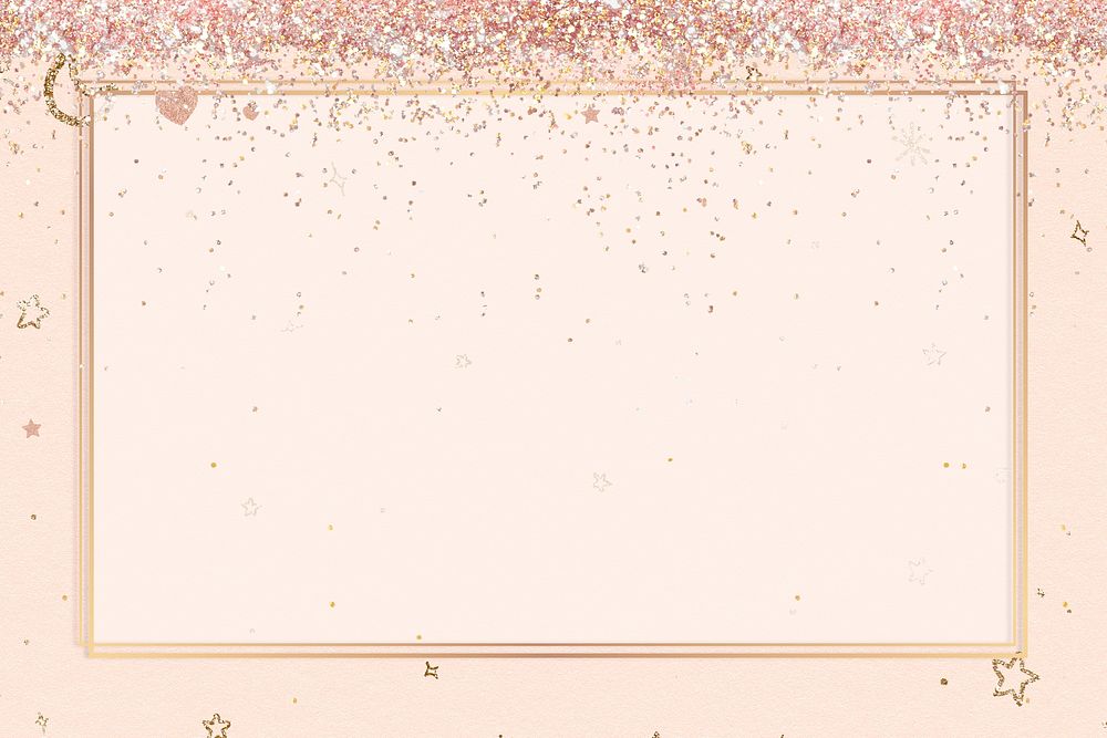 Gold glitter frame pink background