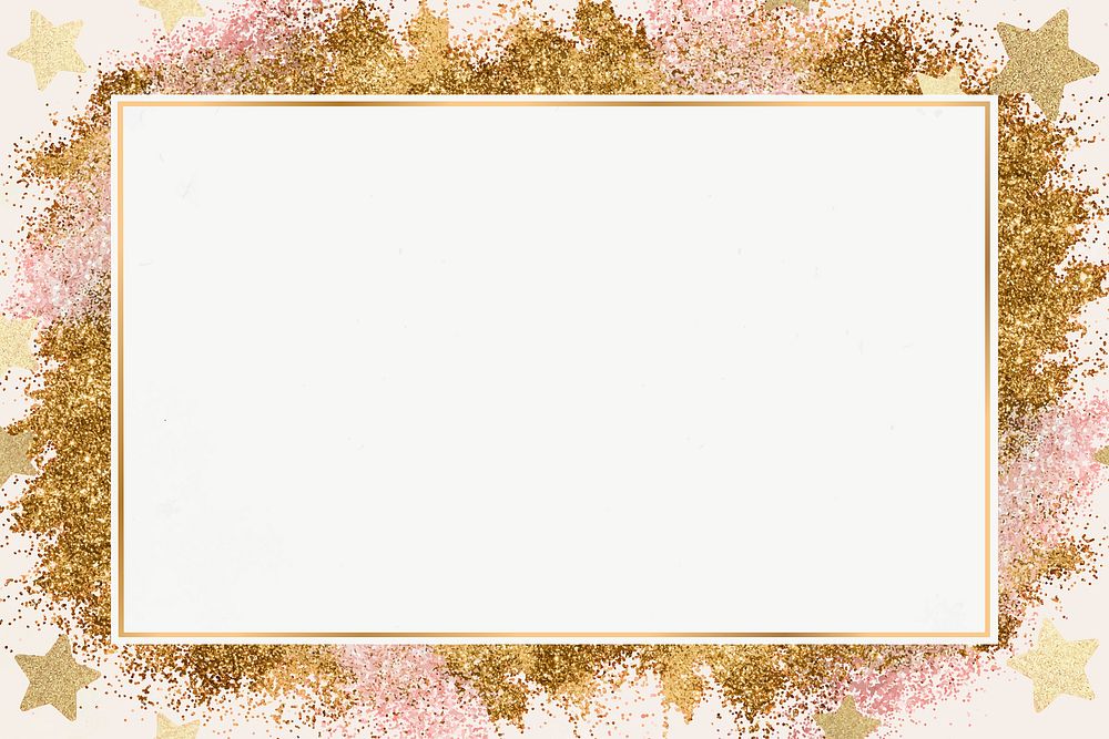 Shiny gold border vector festive glitter frame