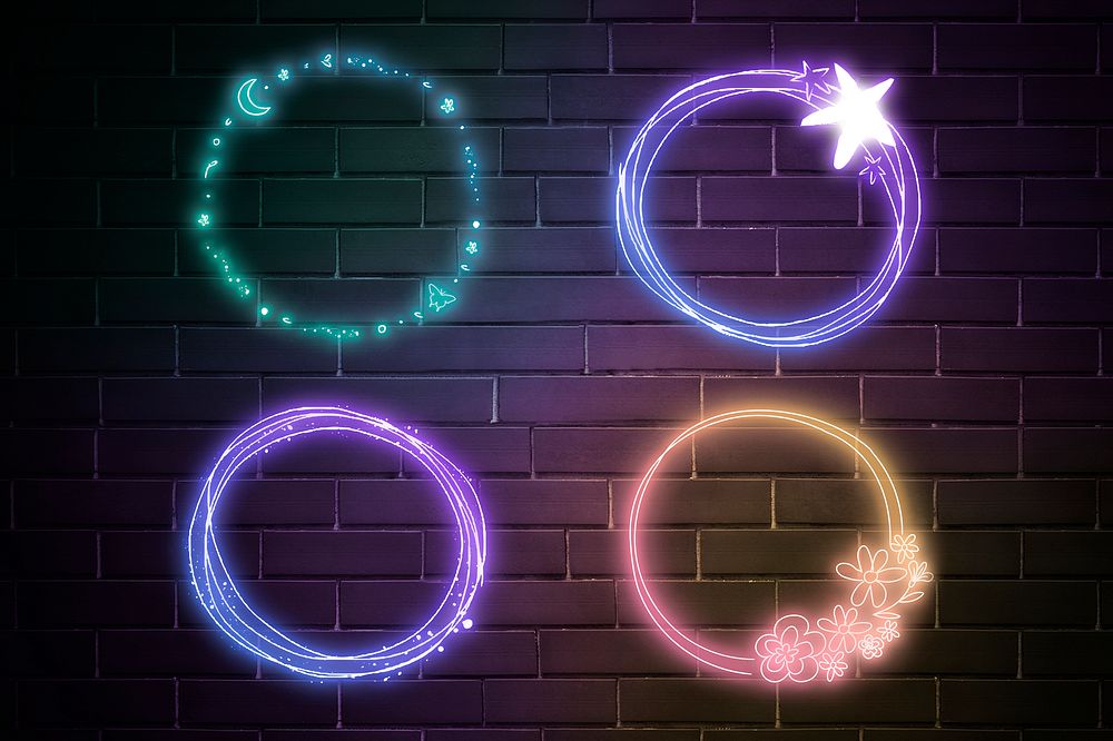 Neon effect frame psd glowing floral planet collection
