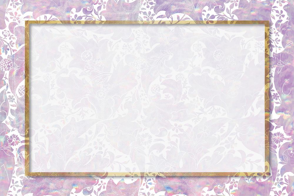 Vintage vector holographic pastel nature frame remix from artwork by William Morris