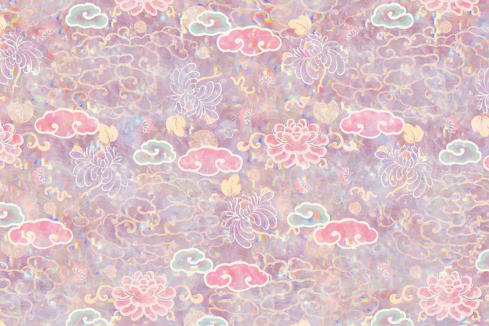Vintage holographic nature vector pattern  remix from artwork by William Morris