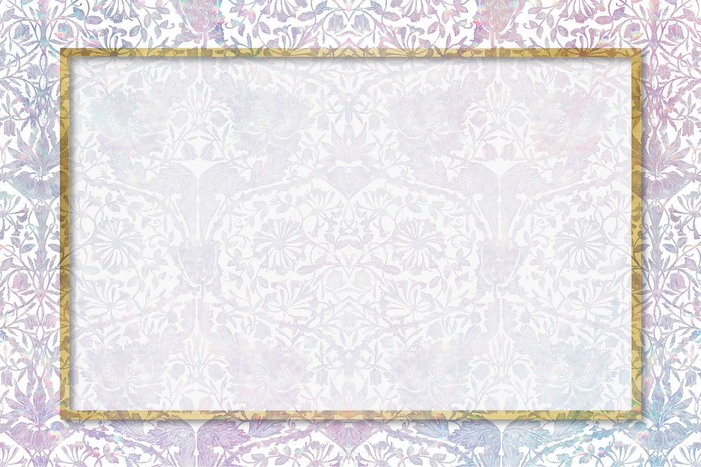 Vintage vector pastel ornament holographic frame remix from artwork by William Morris