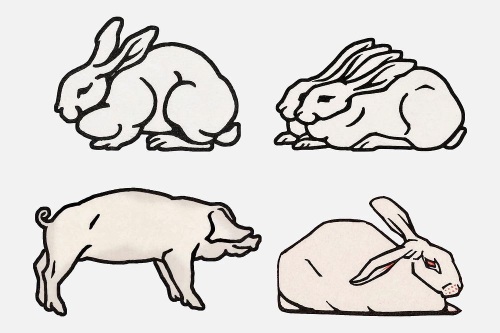 Retro rabbit animal logo psd set