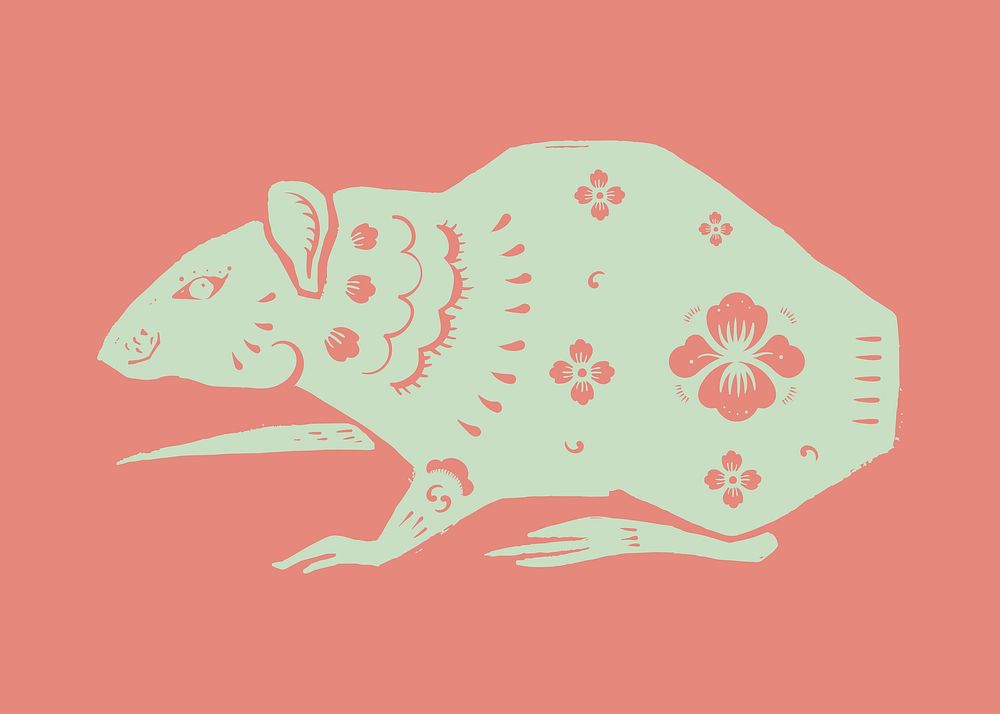 Year of rat vector green Chinese horoscope animal sticker