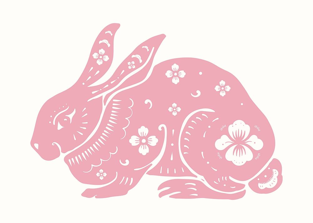 Year of rabbit pink Chinese horoscope animal sticker