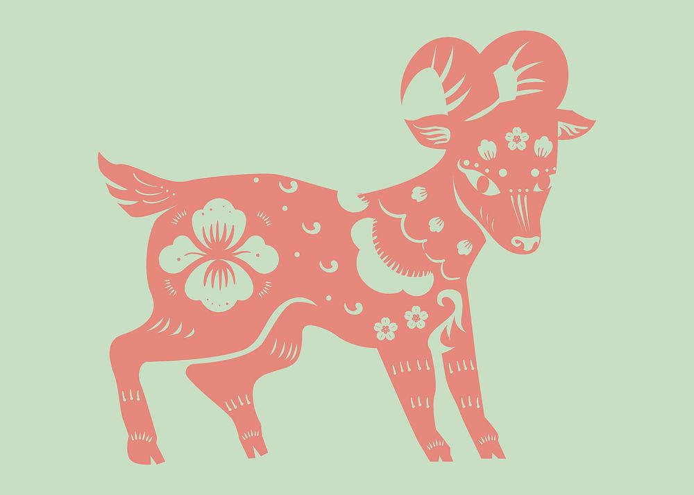 Chinese New Year goat pink animal zodiac sign illustration