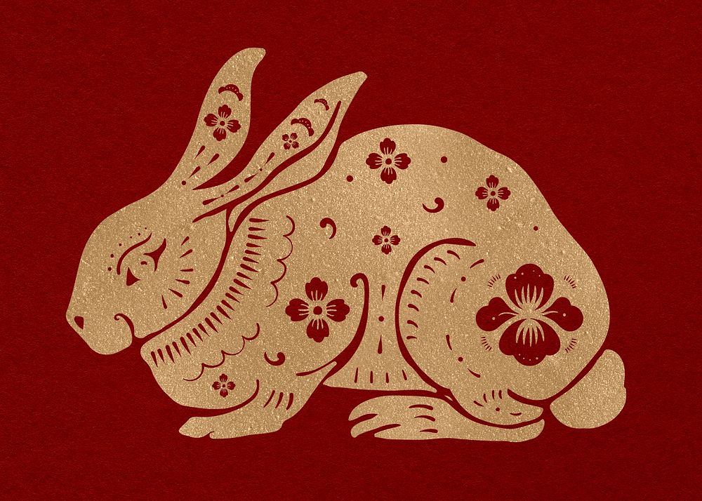 Year of rabbit gold Chinese horoscope animal sticker