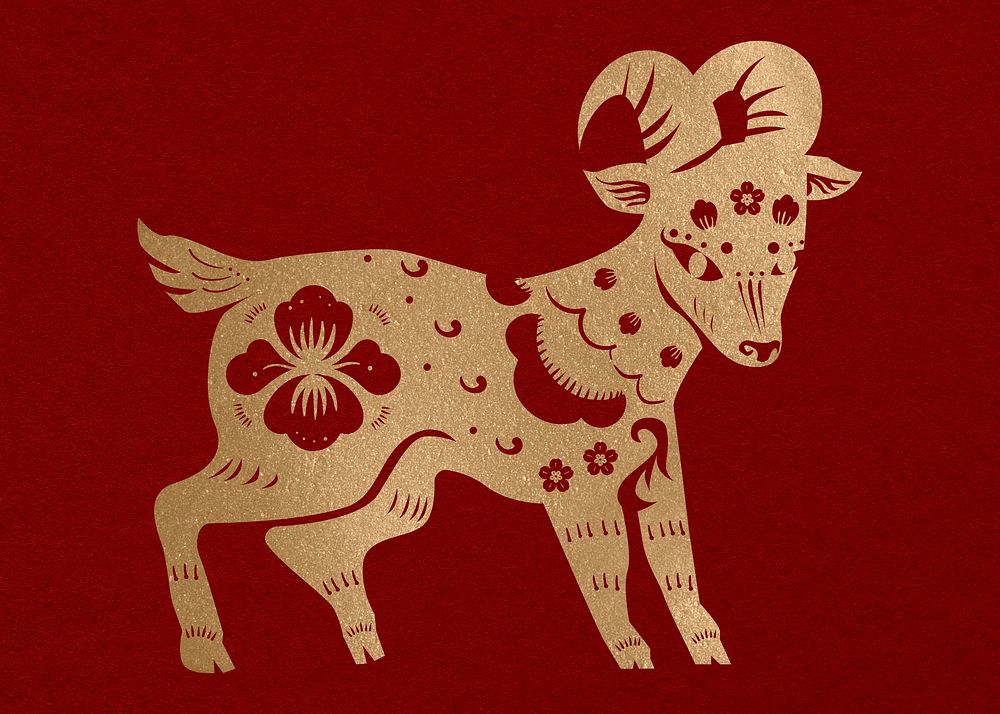 Chinese New Year goat gold animal zodiac sign illustration