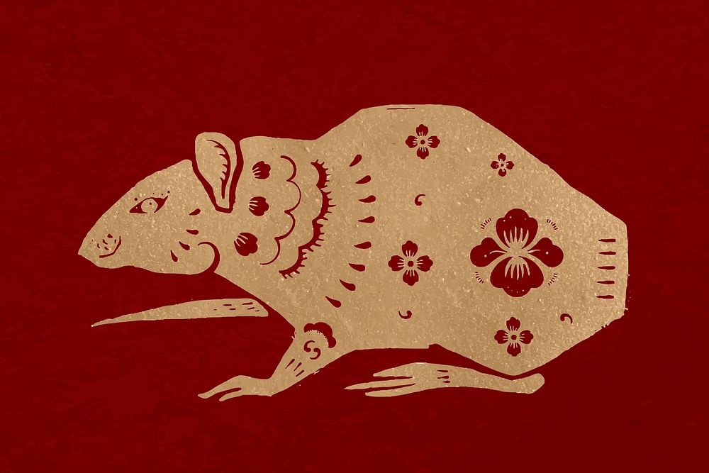 Year of rat vector gold Chinese horoscope animal sticker