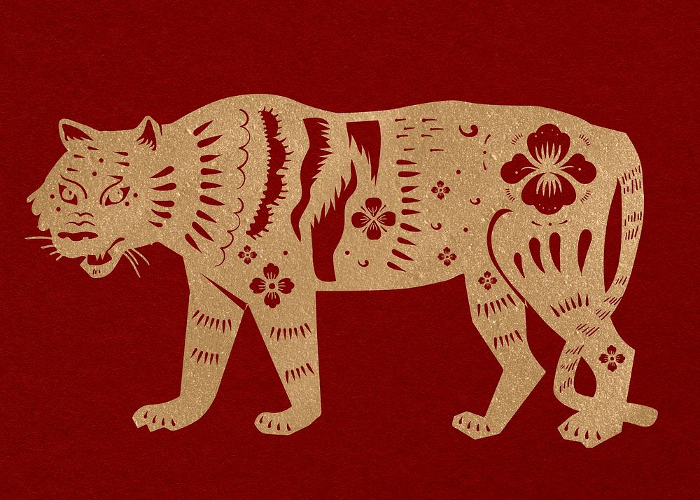 Year of tiger gold Chinese horoscope animal illustration