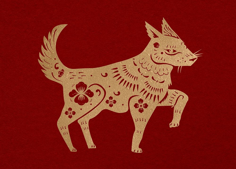 Dog year gold traditional Chinese zodiac sign illustration