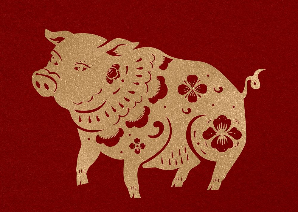 Pig year gold traditional Chinese zodiac sign illustration
