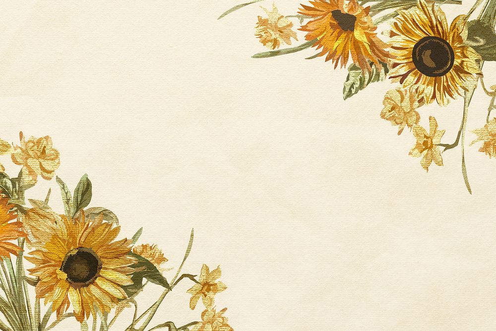 Floral yellow border with watercolor hand painted sunflower
