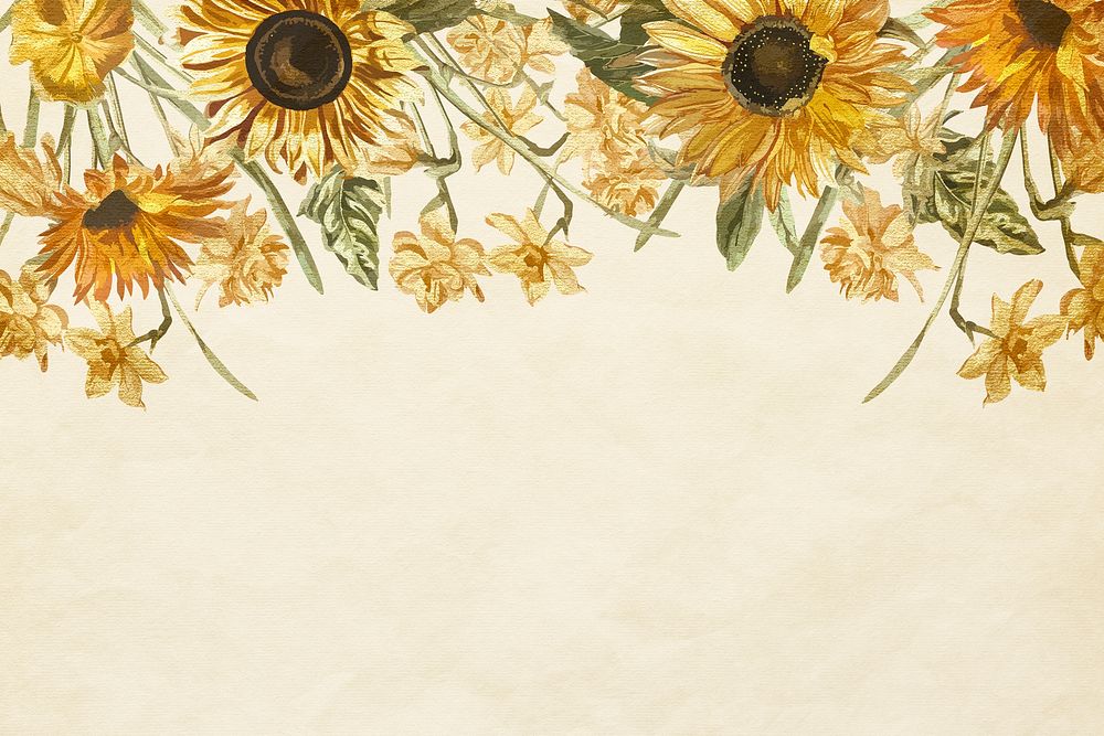 Yellow sunflower border psd on textured background