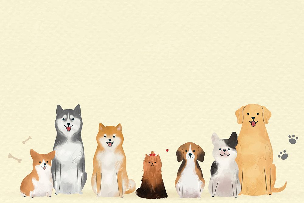 Adorable pets background in watercolor drawing style with pastel yellow