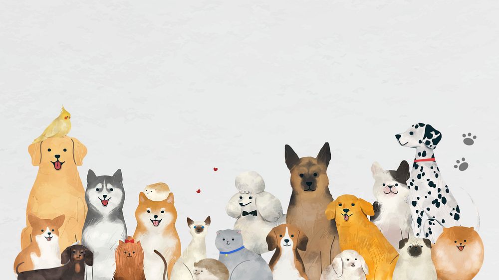 Dog background psd with cute pets illustration