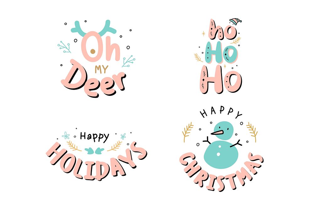 Christmas celebration doodle typography set