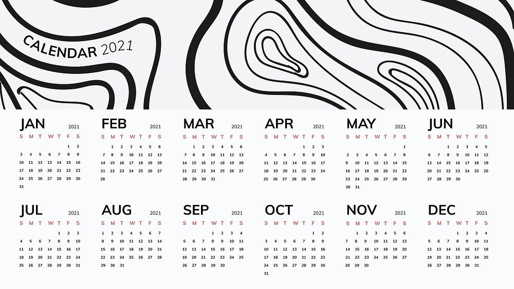 Calendar 2021 yearly editable template vector