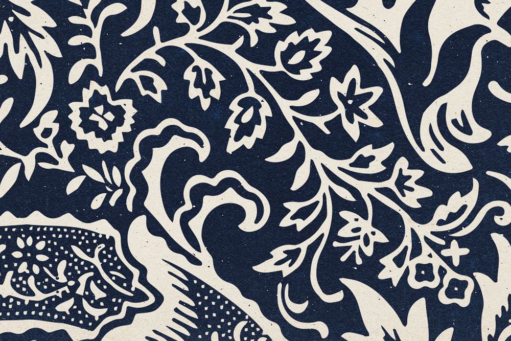 William Morris leafy background indigo botanical pattern remix illustration