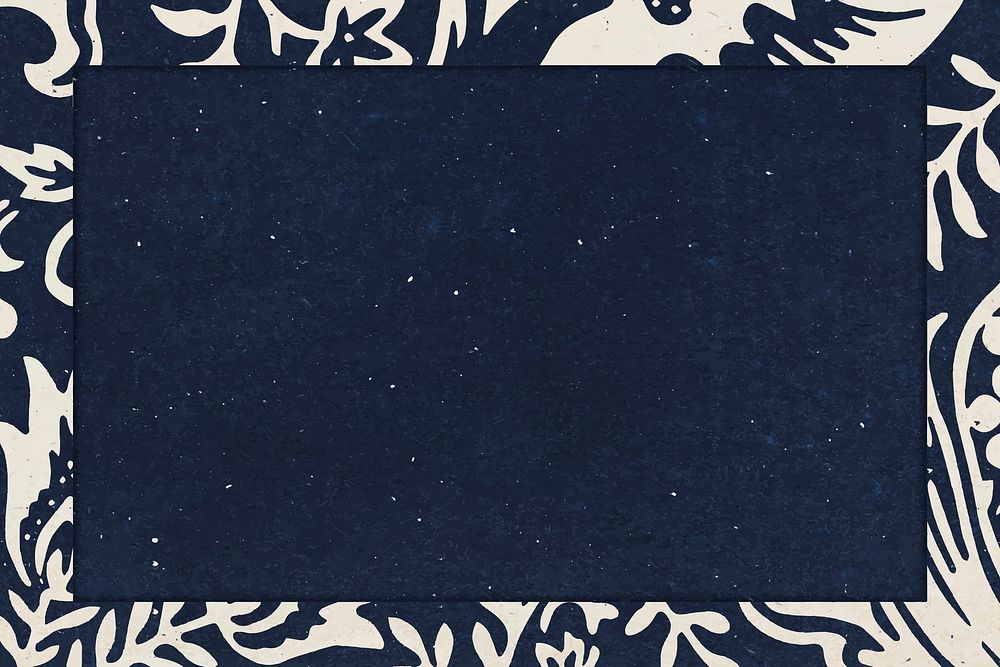 William Morris leafy frame vector remix botanical pattern indigo background