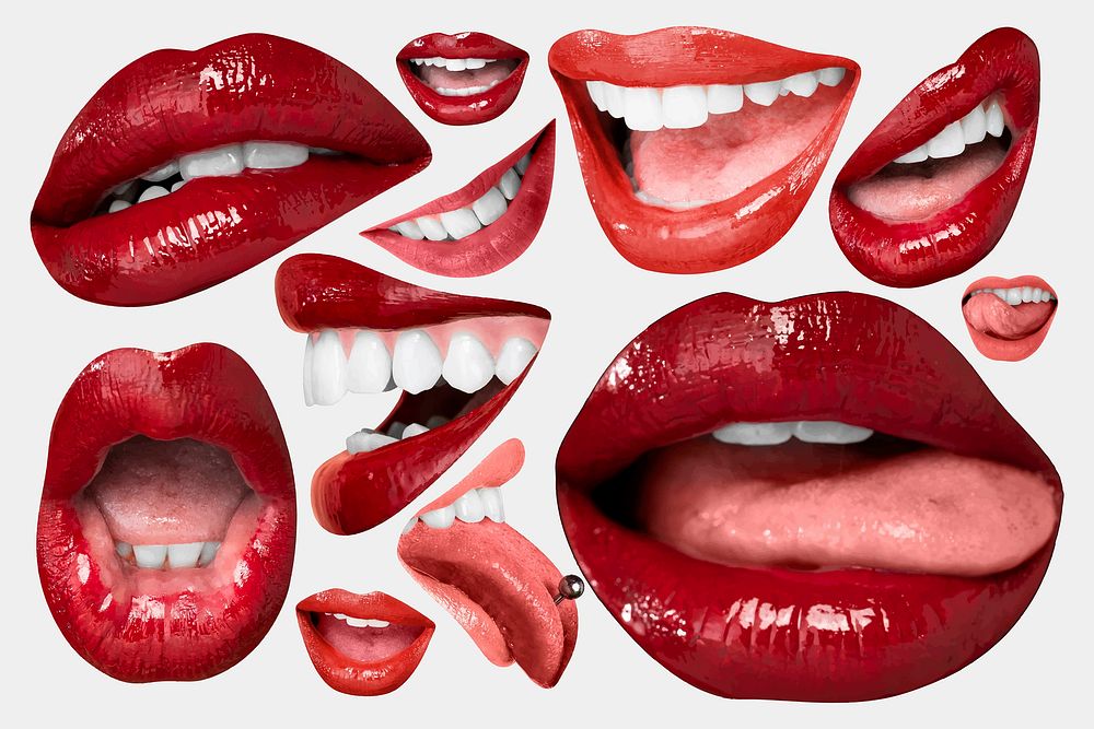 Flirty lips expression vector stickers for Valentine&rsquo;s day set