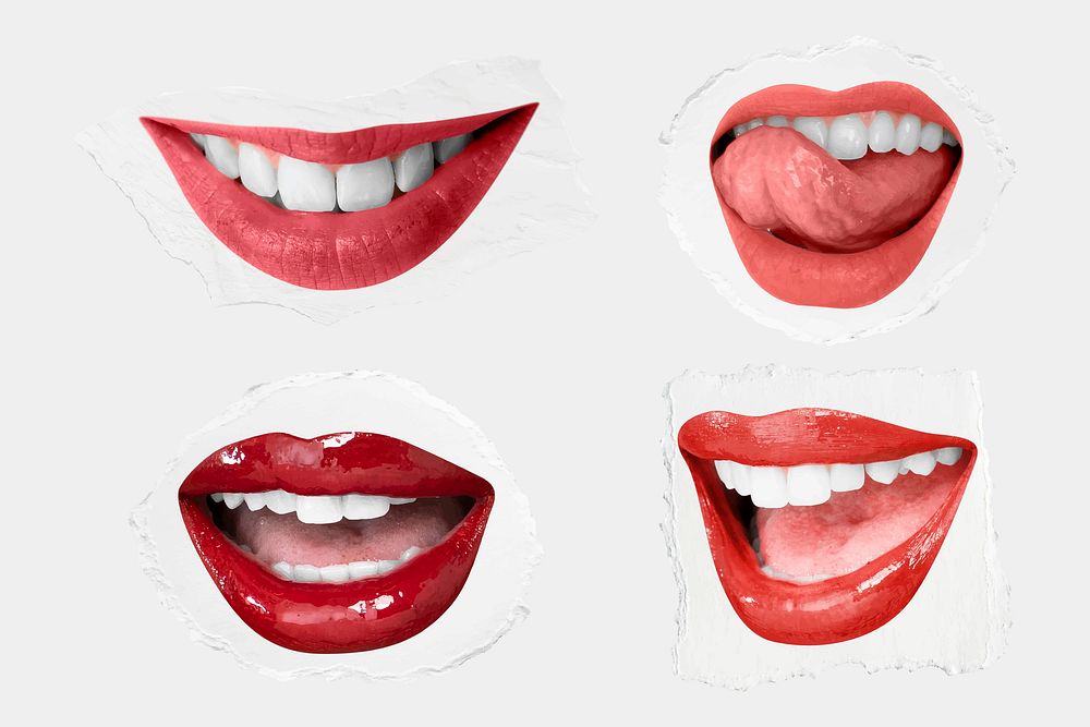 Sexy red lips expression vector stickers Valentine&rsquo;s day theme set