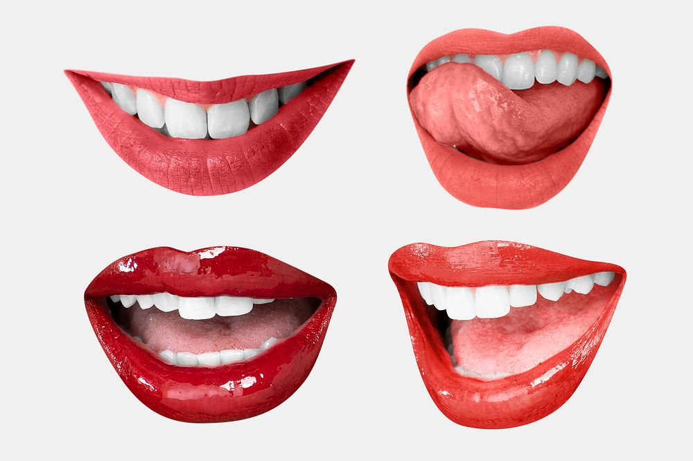 Sexy red lips expression psd stickers Valentine&rsquo;s day theme set