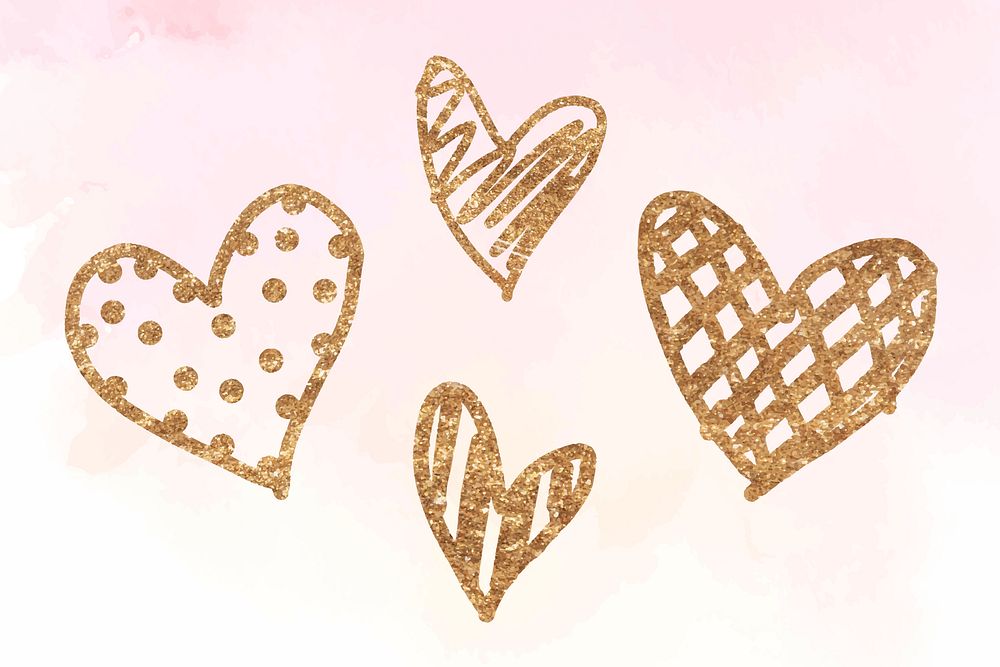 Gold heart sticker collection psd valentine's day