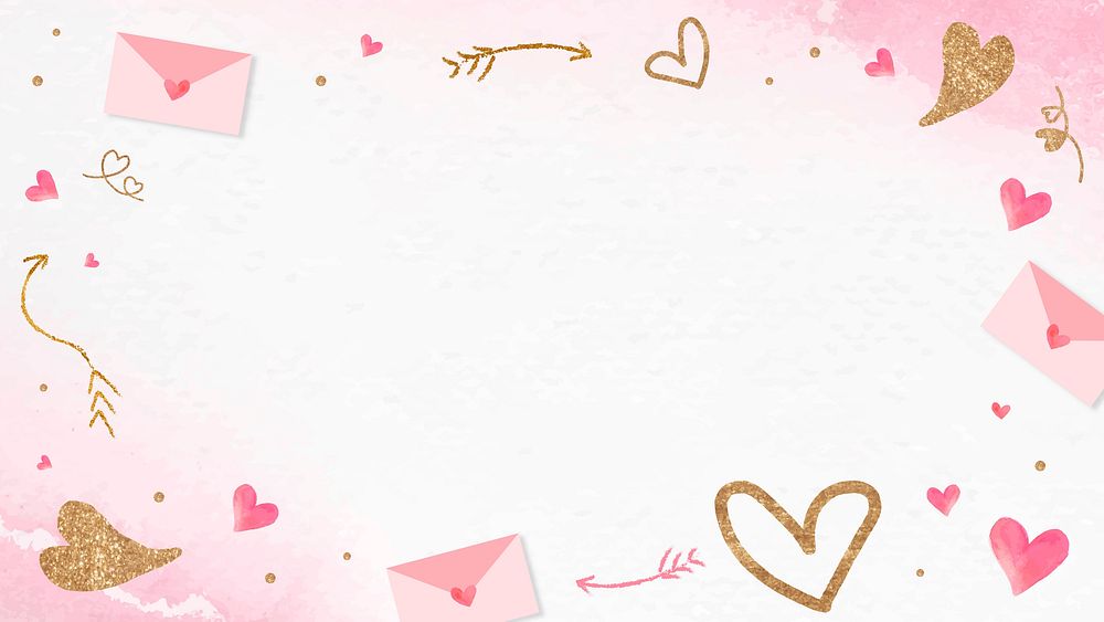 Valentine&rsquo;s gold heart frame pink background