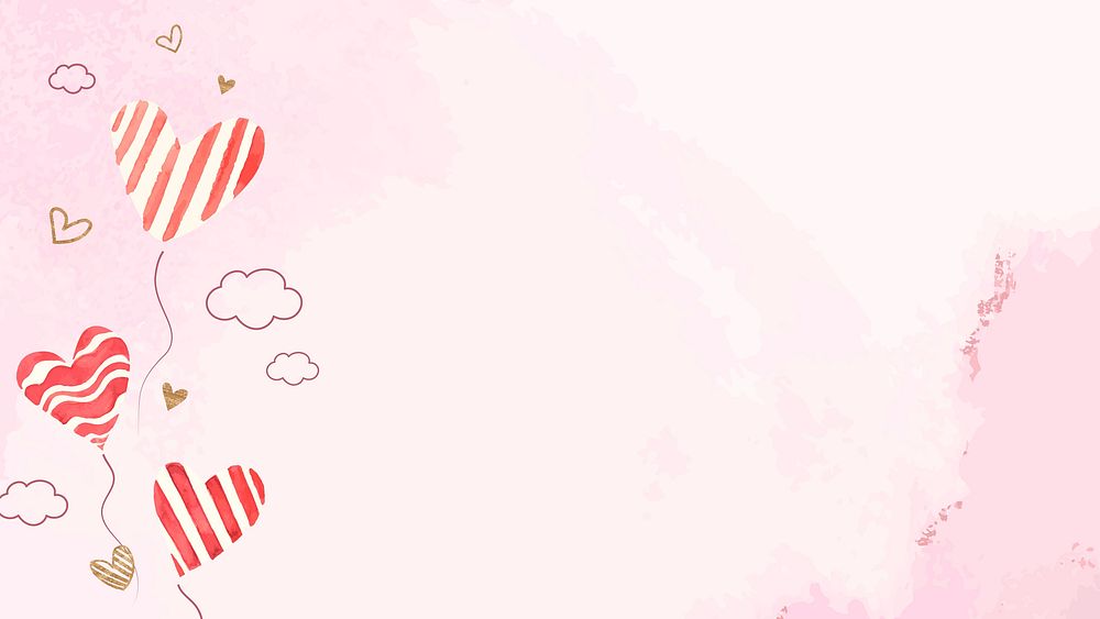 Heart balloon Valentine&rsquo;s background psd with watercolor texture