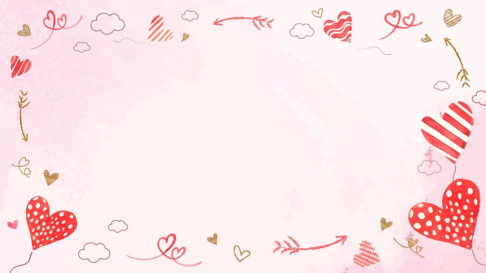 Valentine&rsquo;s heart balloon frame psd pink watercolor background