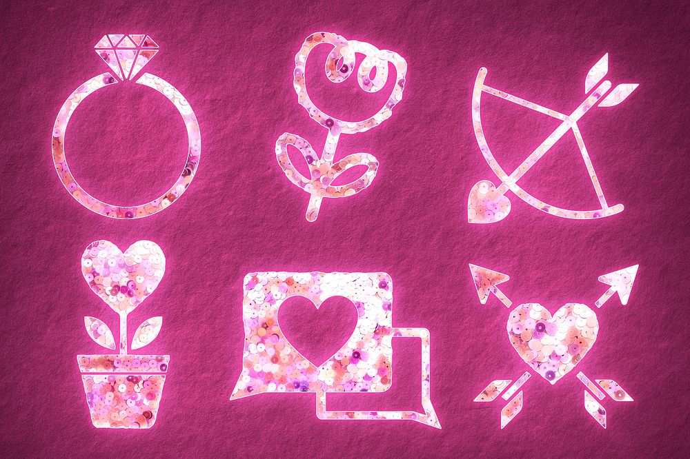 Glittery pink sequin valentine&rsquo;s illustration set