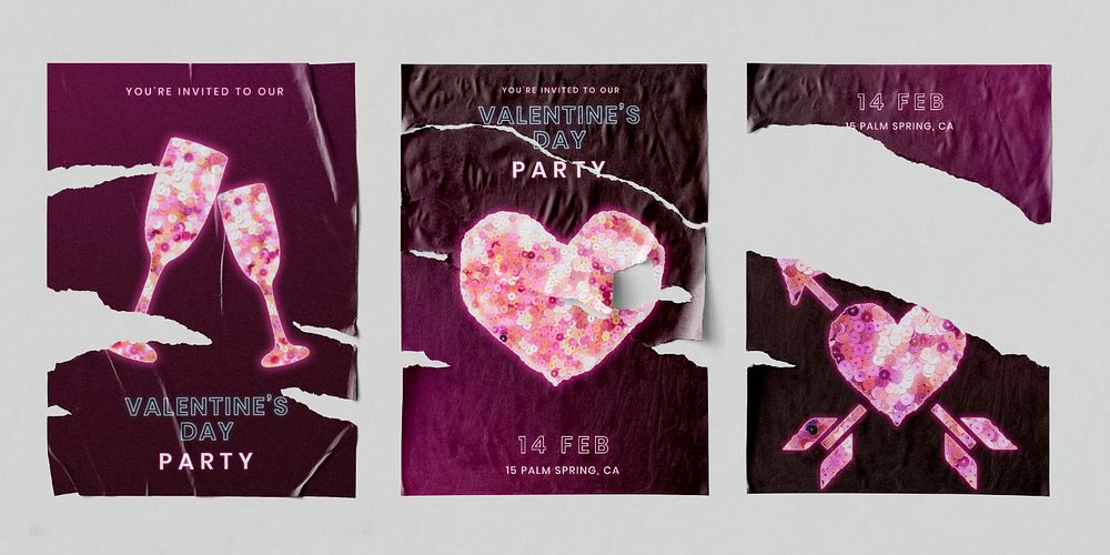 Torn valentine&rsquo;s party poster set