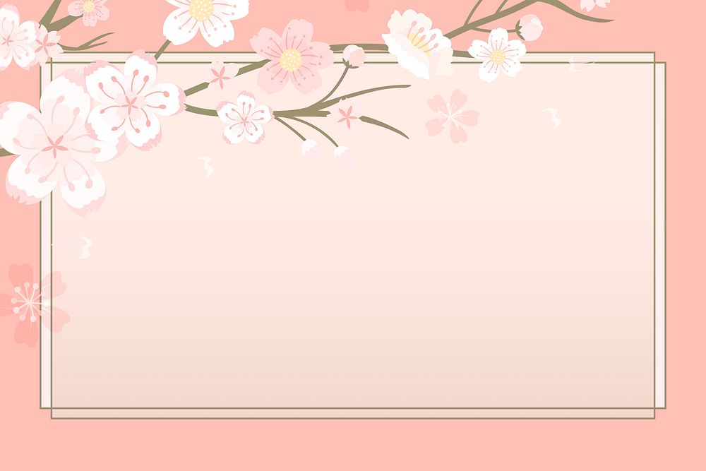Pink floral vector frame Japanese cherry blossom