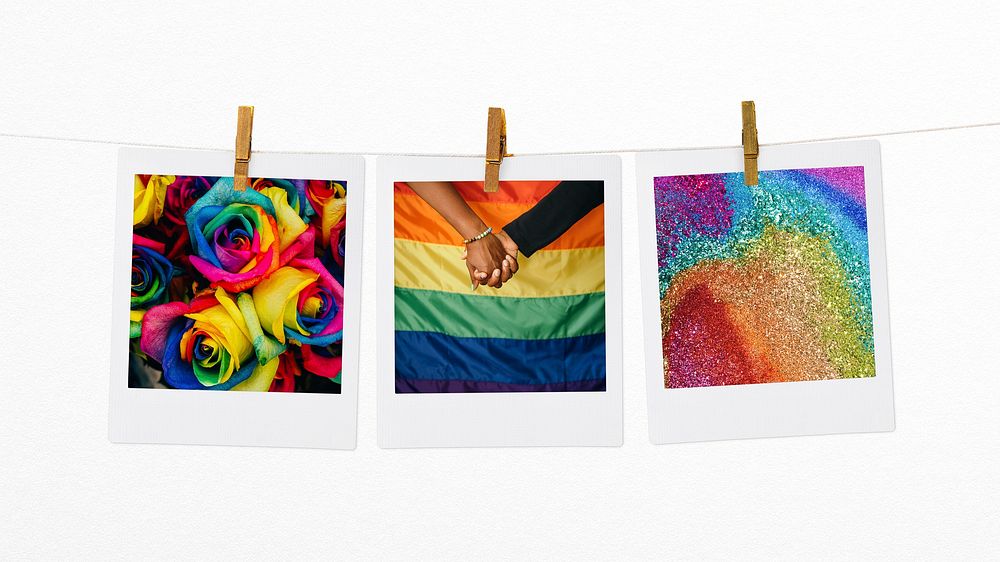 LGBTQ aesthetic instant photos, gay pride mood board
