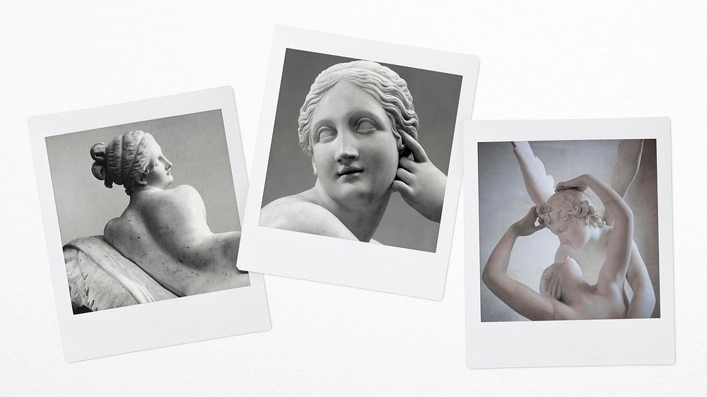 Greek statues, instant photos, aesthetic mood board